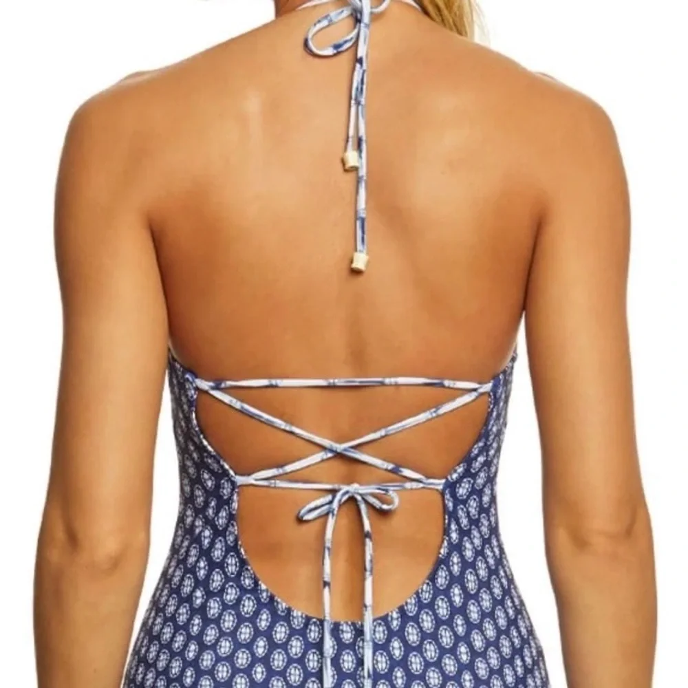 Jessica Simpson Bondi One-Piece Swimsuit Size L Blue & White Tie-Dye Boho - Picture 4 of 15